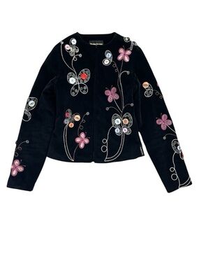 RARE Voyage Passion Bohemian Velvet Blazer Embroidered Bead Butterfly Women's XS